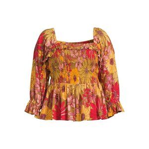 Romantic Gypsy Women's Plus Size Square Neck Top Long Sleeve Floral, Size 3X